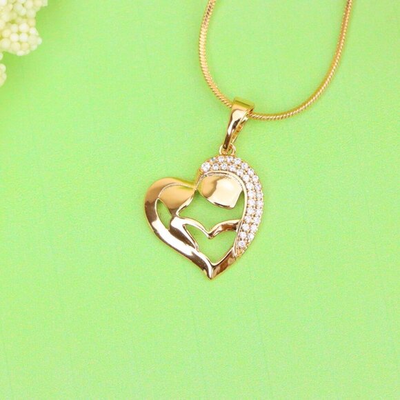 "Heart Shaped Mother & Child Pendant in Rose Gold with CZ Accents, XPPT1840 - Picture 12 of 13